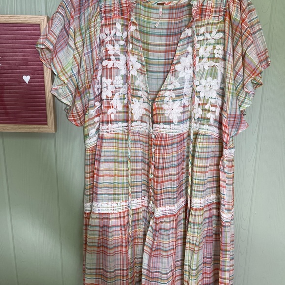 Free People Sally Plaid appliqué colorful maxi top - Picture 6 of 11
